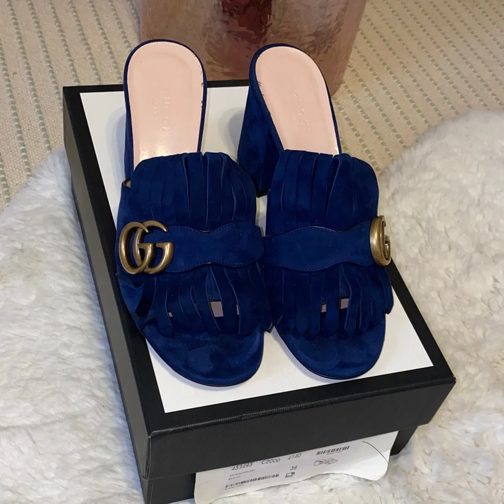 Gucci Women's GG Navy Fringe Sandals
